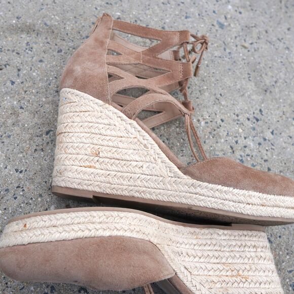 Michael Shannon Shondra Tan Suede Espadrille Wedge Sandals Lace Up Size 10 - Picture 10 of 12
